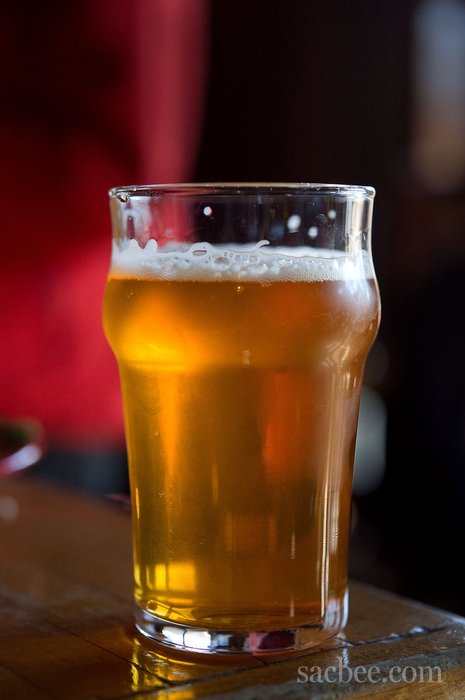 A 10 oz. glass of Pliny the Younger beer at the Russian River Brewing Company's brewpub in Santa Rosa. 